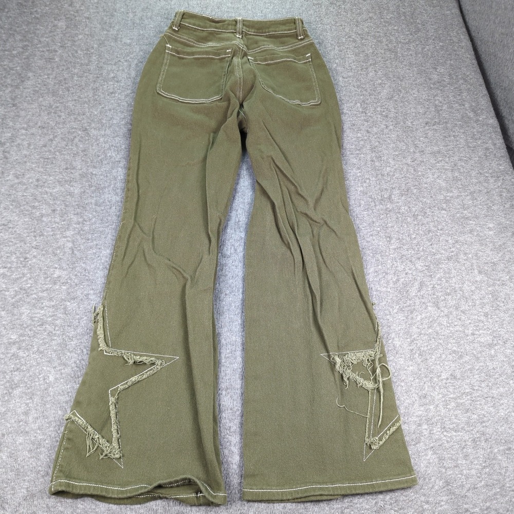 Hot Topic Jeans Womens 3 Green Flare Star Patch Casual Hippie - Picture 12 of 15